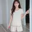 Sản phẩm mới Bộ đồ ngủ ngắn tay bằng lụa băng có độ đàn hồi cao dành cho nữ Bộ đồ dài tay phong cách mỏng thân mật với miếng đệm ngực Bộ đồ cảm giác mát mẻ