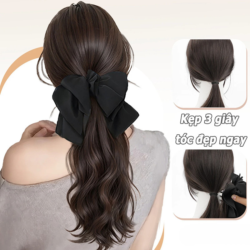 Tóc giả đuôi ngựa kèm nơ,45cm,nơ tháo rời được,xoăn bồng bềnh sóng tự nhiên,Mẫu mới 2026