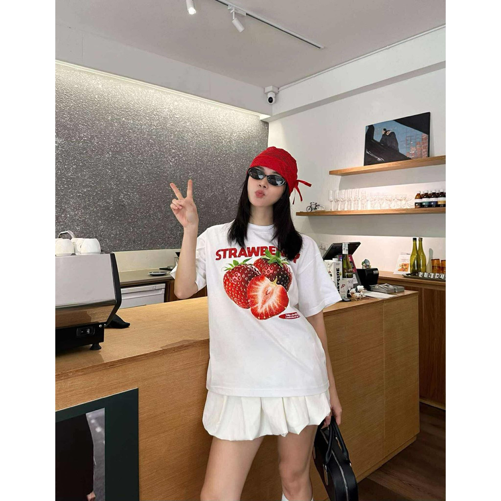 （Giao hàng 24h）Angela - Áo Thun Trắng Form Boxy "TROPICAL FRUITS COLLECTION" UNISEX BST Áo Hè Trái Cây