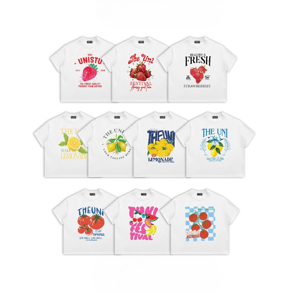 （Giao hàng 24h）Angela Áo Thun Trắng Boxy Mùa Hè Trái Cây Nhiệt Đới 2 100% Cotton 220gsm Năng Động Trẻ Trung