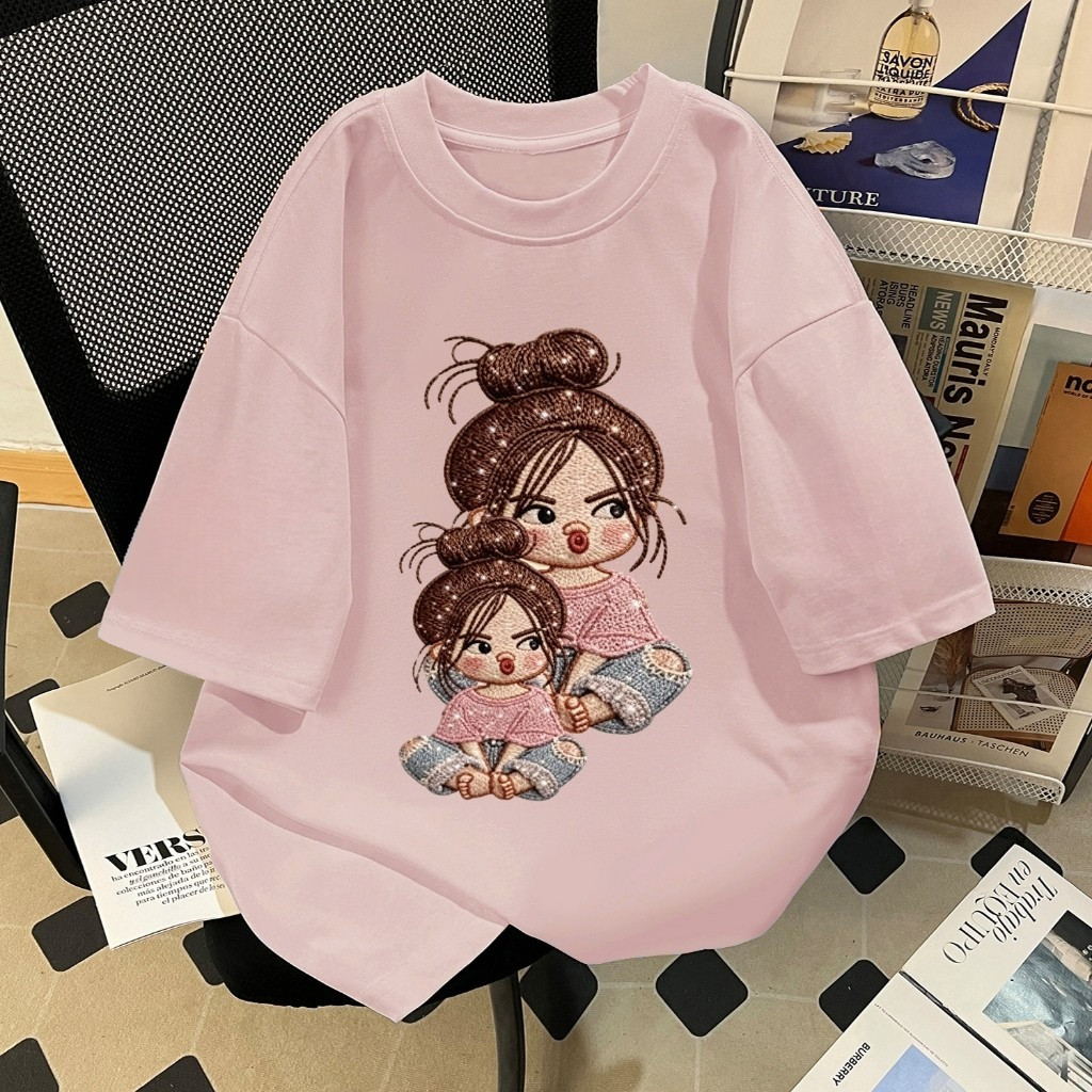 （Giao hàng 24h）Angela Áo thun cặp đôi tay ngắn cotton ngắn tay phong cách đại học dáng rộng ngộ nghĩnh