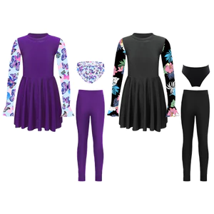 Nyeemya Trẻ Em Bé Gái Bộ Đồ Bơi 3 Mảnh Bộ Đồ Tắm In Hình Quần Đùi Có Quần Legging Và Tay Dài loe Vòng Cổ Tròn Đầm Cho Bể Bơi Đi Biển