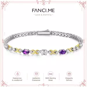 FANCIME "Eternal Duo" Vòng tay Tennis bạc thạch anh tím tháng 2