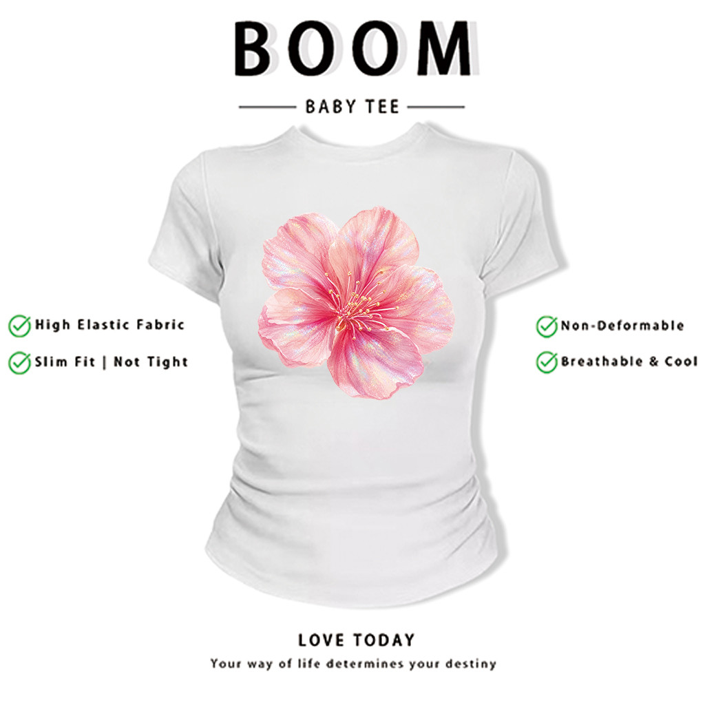 BOOM Áo Baby Tee Nữ Cotton Ôm Body-Áo Thun Ngắn Tay Y2K In Hình PhongCách Mùa Hè, Cổ Tròn Hàng Đầucách hàn quốc phong&34