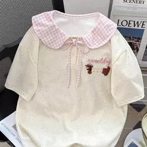 Áo sơ mi POLO in họa tiết dễ thương Thắt nơ phiên bản rộng Áo thun hàng đầu