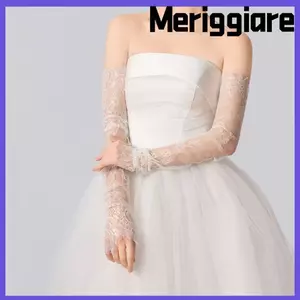 Tay áo cưới MERIGGIARE, Găng tay cô dâu Sheer 65CM, Tiệc che phủ cánh tay đen dài màu trắng