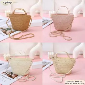 Túi Rơm CPINCP, Túi Xách Ống Hút Handmade, Túi Xách Màu Nguyên Chất Thời Trang Trẻ Em