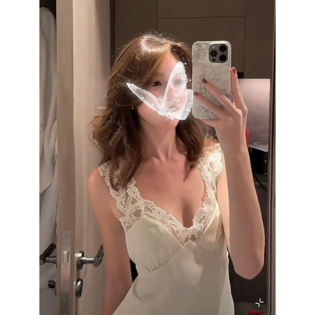 Đi kèm với Ngực Pad Bộ Đồ Ngủ Nữ Thoáng Mát Bên Trong Phong Cách Pháp Sling Satin Set Hàn Quốc Cao Cấp Pure Desire Home Có Thể Mặc Ngoài Quần Dài Nữ Tính Hẹn Hò Thoải Mái Mặc Mùa Hè Lười Ôm Hơn Nhìn Lụa Cảm Giác Một Mảnh