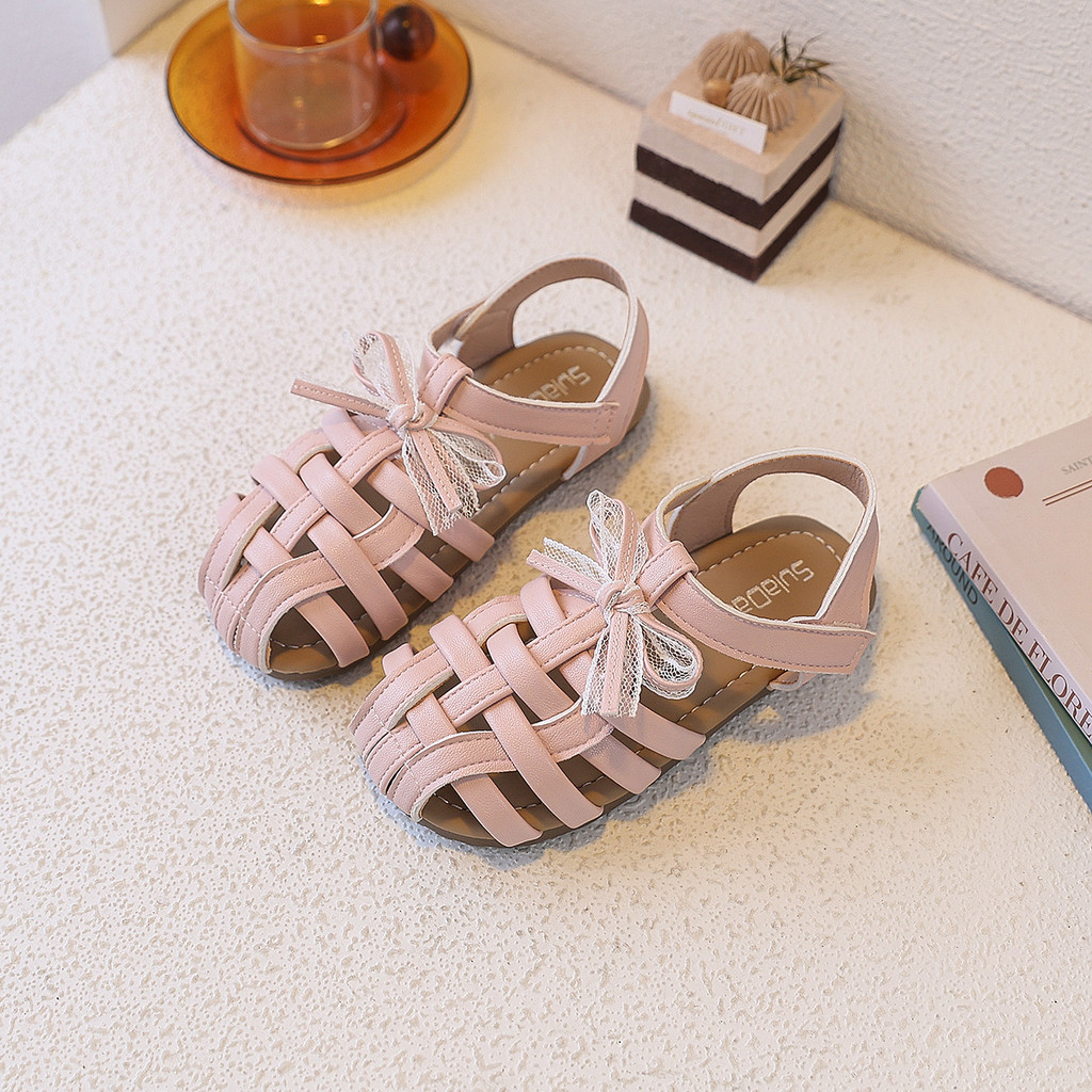 Giày sandal trẻ em đan lưới nơ voan, đế mềm êm chân, chống trượt, dễ mang cho bé đi chơi hoặc đi học