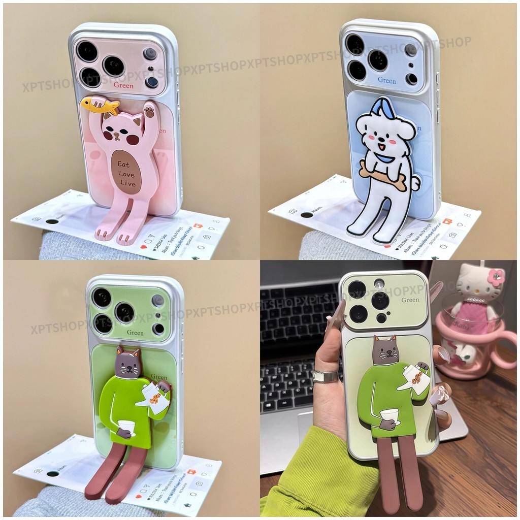 3D Silicone Mèo Giá Đỡ Mạ Acrylic Ốp Lưng Điện Thoại Cho iPhone 17 Pro Max 16 15 14 13 Vỏ Bảo Vệ Chống Sốc