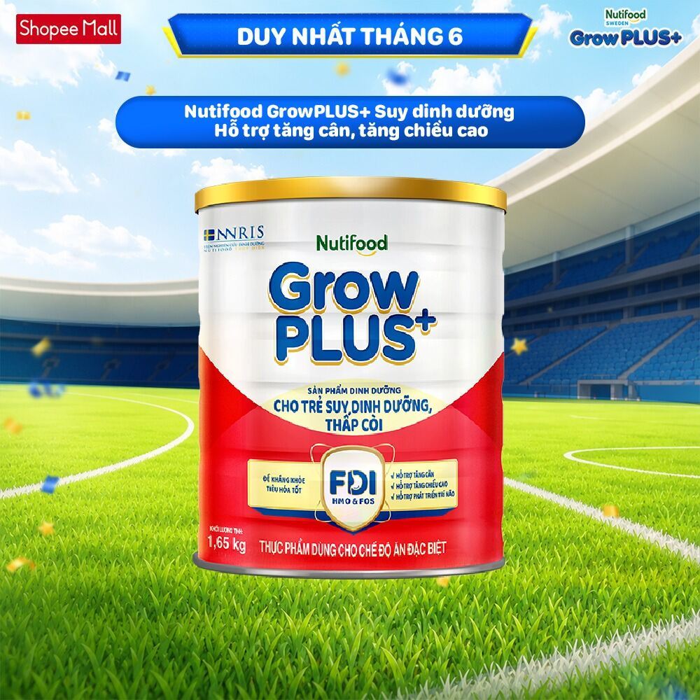 Sữa bột Nutifood GrowPLUS+ Suy Dinh Dưỡng (Đỏ) 1+ - Tăng Cân, Tăng Chiều Cao (Lon 1,65 Kg)