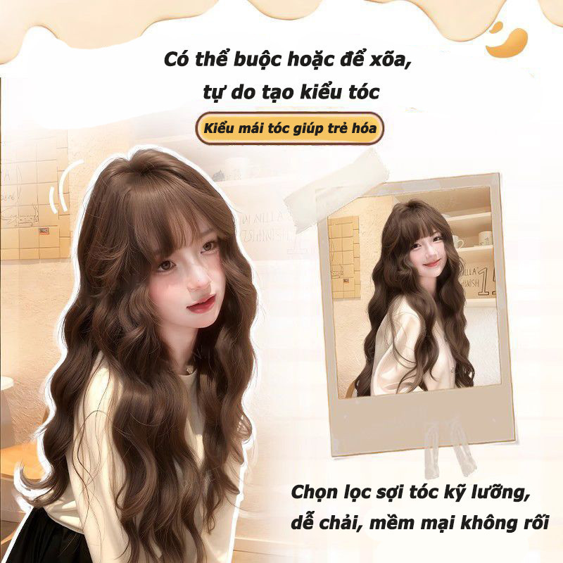 Tóc giả dệt kim nguyên đầu,60cm,Tóc giả nữ nguyên đầu,Kèm conbo phụ kiện, TƠ MỀM MỊN KHÔNG BỊ ĐỔ BÓNG