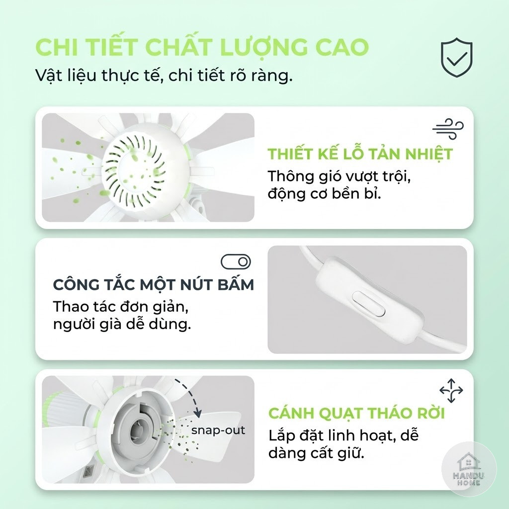 Quạt Treo Tường 8 Cánh Xoay 360 Độ Không Tiếng Ồn 220V/50Hz, Quạt Treo Nhà Vệ Sinh, Nhà Bếp - Tặng Dây Nối 4,5m