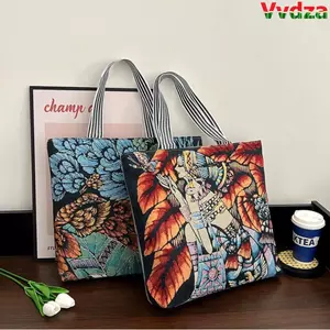 Túi xách VVDZA Retro, Túi đeo vai hình vuông bằng vải Canvas, Túi đeo vai