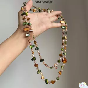 Vòng Cổ Dài BRARAA, Vỏ Đính Hạt Nhiều Màu Sắc Và Xanh Lá Cây Cổ, Ánh Sáng Sang Trọng Bohemian Xếp Chồng Vintage Hai Lớp Vòng Cổ Nữ Cô Gái