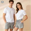 Quần short Cotton kẻ sọc dây rút phong cách cặp đôi / Quần short đi biển mỏng mùa hè / Quần short thời trang có thể mặc bên ngoài Quần short nhà
