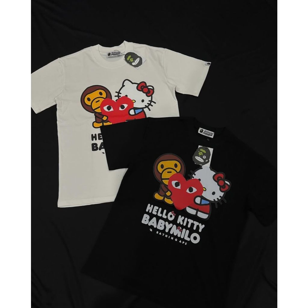 （Giao hàng 24h）Angela Áo Thun Nam Nữ Bape x Hello Kitty Hình In Dễ Thương Form Regular Dễ Mặc Vải Cotton 2 Chiều