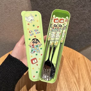 Crayon Shin-Chan Thìa Inox Nĩa Đũa Bộ Dễ Thương Ký Túc Xá Sinh Viên Hộ Gia Đình Bộ Đồ Ăn Di Động Bộ Ba Mảnh 6.2