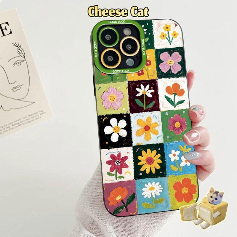Tranh Sơn Dầu Lưới Hoa Ốp Lưng Điện Thoại iPhone 13 14 15 Plus 11 12 16 17 Pro Max XR Xs Max 7Plus 6 8 SE