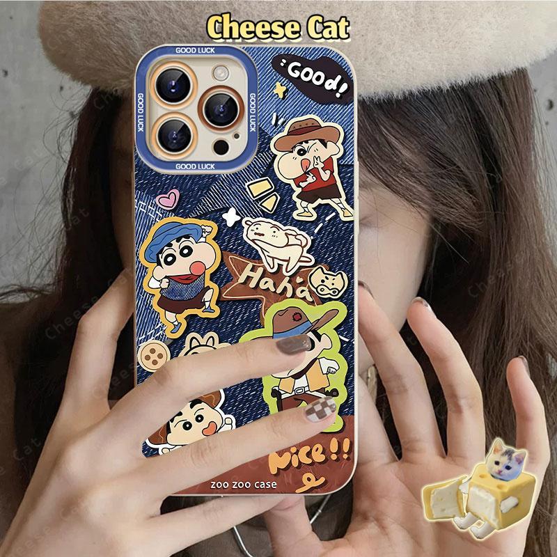 Bộ hai mảnh cho shin Ốp điện thoại có dây buộc và hoạt hình cho iPhone 13 14 15 Plus 11 12 16 17 Pro Max XR Xs Max 7Plus