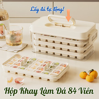 Hộp Khay Làm Đá 3 Lớp 84 Viên Lấy Đá Tự Động, Khay Đá Viên Kèm Hộp Đựng Và Xẻng Xúc Đá Tiện Lợi