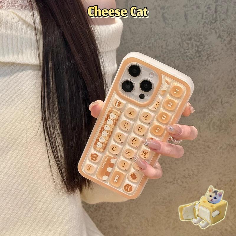 Bàn phím 3D Ốp điện thoại hình bánh mì nướng màu vàng sáng tạo cho iPhone 11 14 13 12 16 17 Pro Max Giảm căng thẳng