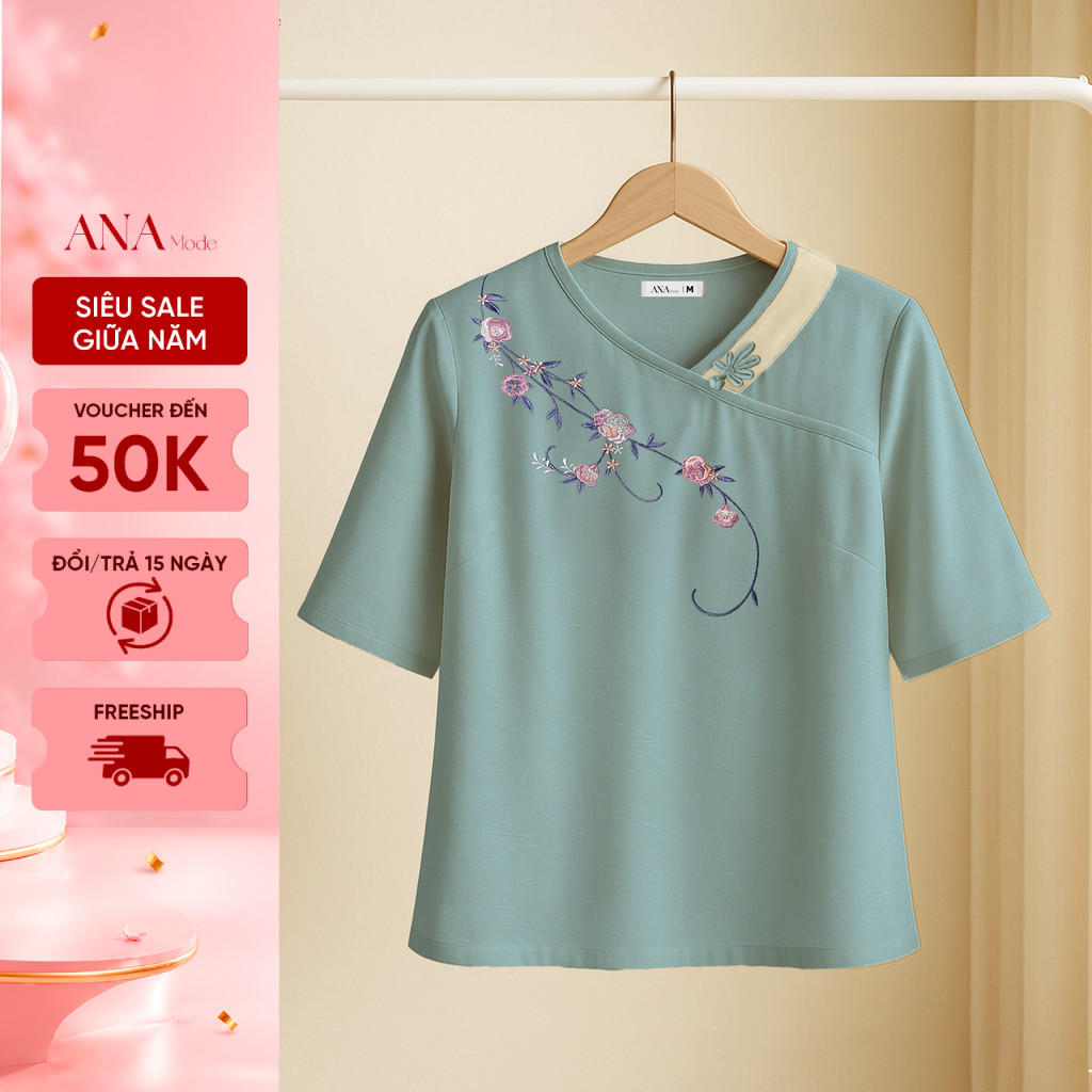Áo Kiểu Truyền Thống Trung Niên ANA Mode Chất Liệu Lụa Vân Mờ Thanh Lịch Quà Tặng Mẹ AK25VHC08