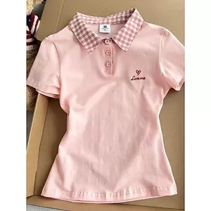 Áo sơ mi POLO kẻ sọc màu hồng, style Hàn Quốc, slim fit, phù hợp cho mùa hè