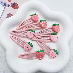 AqToCna 2 Chiếc Dễ Thương Ngọt Ngào Dâu Kẹp Tóc Màu Hồng Đáng Yêu Bé Gái Nổ Kẹp BB Snap Kẹp Phụ Kiện Tóc AqToCna