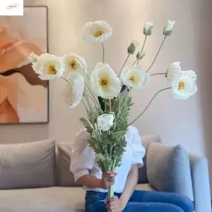 ZENZON Poppies giả, nhánh hoa anh túc chất lượng cao lớn, hoa lụa sang trọng DIY thân dài hoa nhân tạo đám cưới