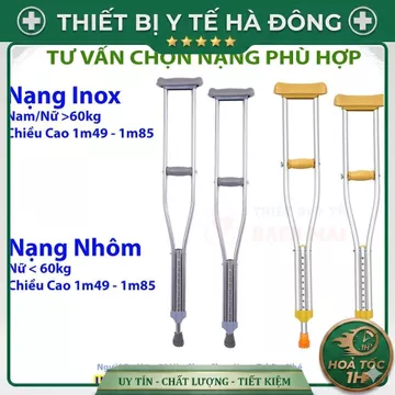 Nạng Chống Nách Bằng INOX Có Cao Su Mềm, Siêu Chắc Chắn - Nạng Chống Hỗ Trợ Người Khuyết Tật, Tai Nạn Tập Đi