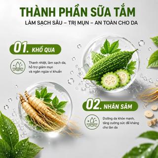 [HOT] Combo Sữa Tắm YOMANI 1600ml Khổ Qua Nhân Sâm & Than Hoạt Tính Cám Gạo, giảm mụn, làm sạch sâu
