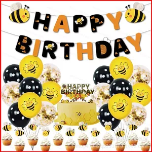 ST2 Dễ Thương Vàng Chủ Đề Ong Hoạt Hình Sinh Nhật Trang Trí Bộ Bánh Dễ Thương Topper Bóng Bay Biểu Ngữ Đảng Nhu Cầu Cảnh Nằm