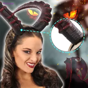 Woke Gothic Halloween Cosplay Phụ Kiện Tóc Thực Tế Đen Đỏ Dài Quỷ Sừng Băng Đô Carnival Đảng Bandana Tóc