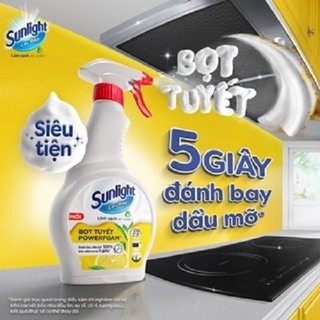 Bọt tuyết lau bếp Sunlight POWERFOAM - Đánh bay dầu mỡ 100%, tiện lợi trong 5 giây | 500ml