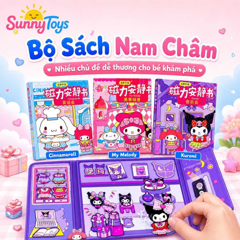 Sách Nam Châm Thay Trang Phục SunnyToys - Mẫu Kuromi, Cinnamoroll, Melody, Hello Kitty Cho Bé