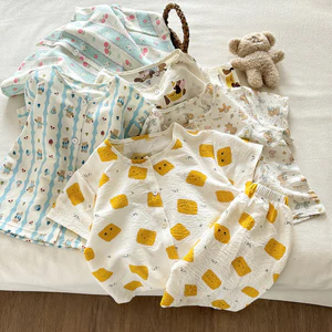 Trẻ Em Nhà Quần Áo Phù Hợp Với Bé Gái Hoạt Hình Mây Bộ Đồ Ngủ Cotton Bé Trai Bé Ngắn Tay Quần Short In Hình Điều Hòa Không Khí Quần Áo