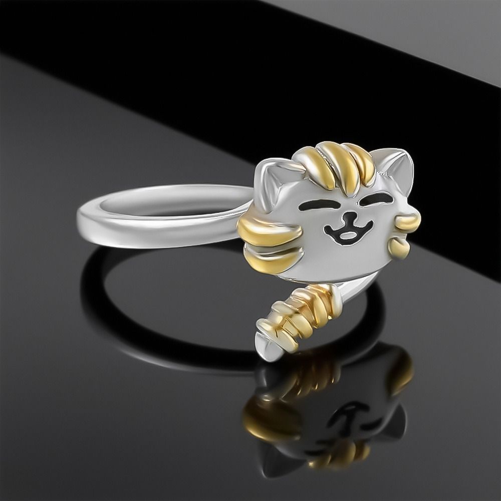 Nhẫn Spinner SENRTY Fidget, Nhẫn Mèo Con Hoạt Hình Dễ Thương Có Thể Điều Chỉnh, Bạc Bền Động Vật Kim Loại Xoay Tự Do Nhẫn Nữ Cô Gái