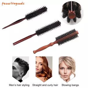 FAVORITEGOODS Bàn chải tròn nhỏ, Dụng cụ làm tóc chống tĩnh điện Bàn chải trêu chọc, Bàn chải tay cầm bằng gỗ Bàn chải tóc lông Boar Trang chủ