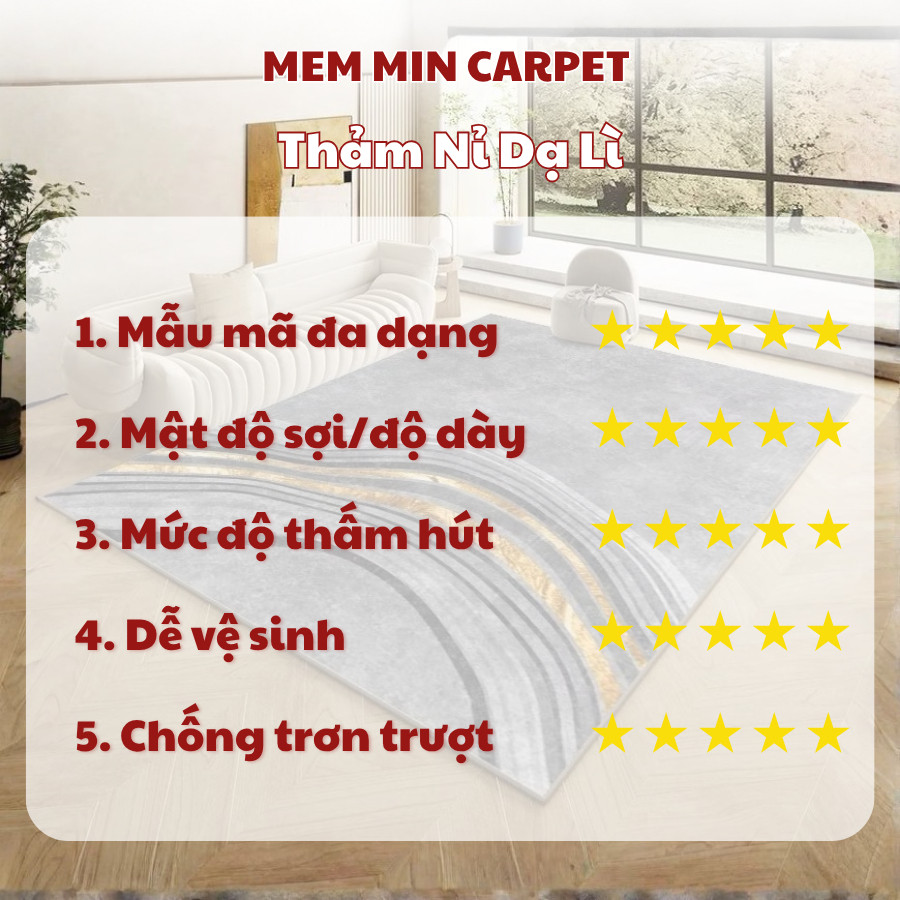THB17- Thảm Bali Dạ Lì Trải Sàn Phòng Khách,Thảm Trải Sàn Trang Trí Phòng Khách Kích Thước 2mx3m, 1m6x2m  - MemMinCarpet