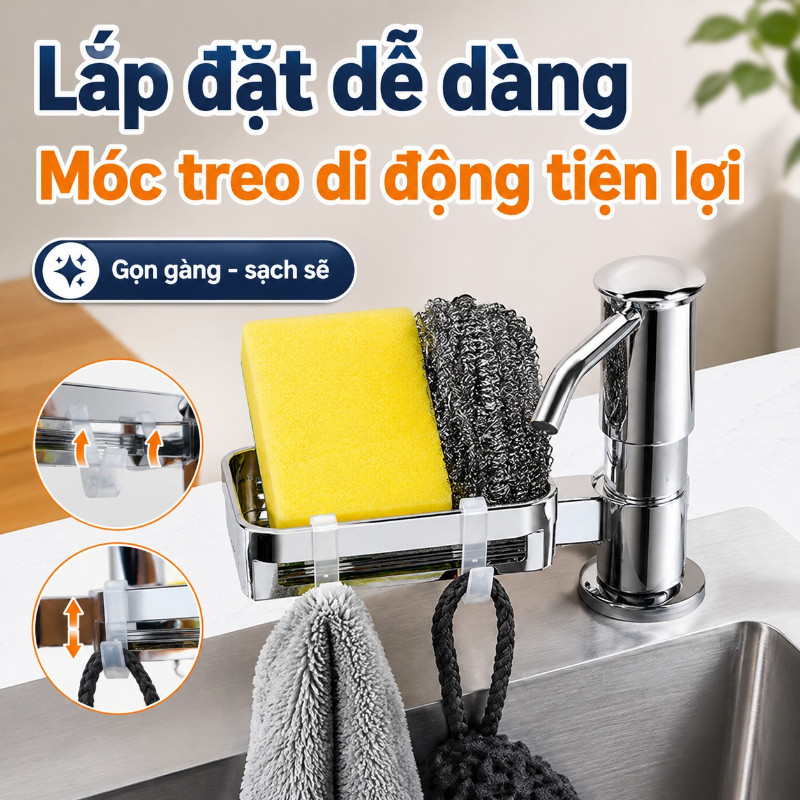 Vòi Bơm Rửa Chén Tự Động Hút Dầu - Kèm Kệ Để Đồ & Ống Dẫn Silicon 1.2m, Chất Liệu ABS Cao Cấp Bền Bỉ, Dễ Dàng Lắp Đặt