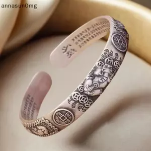 AA Retro s Pixiu Charms Vòng Tay Nam Bạc 925 Thiết Kế Đơn Giản Phong Cách Trung Hoa Độc Đoán Mở Lắc Tay Trang Sức VN