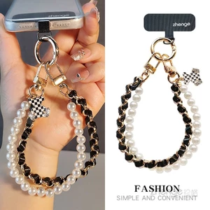 Điện Thoại Di Động Dây Đeo Cổ Tay Ngọc Trai Da Dây Xích Thẻ Ngắn Phong Cách Chanel Thời Trang Nữ Niche Tinh Tế Cao Cấp Mới