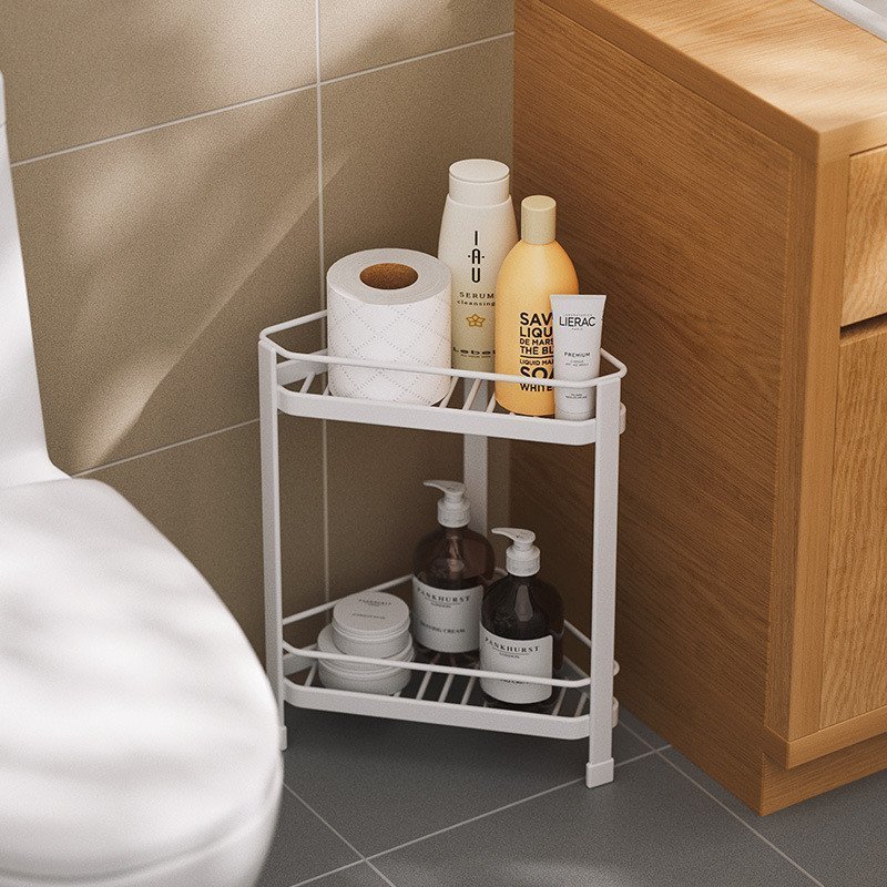 kệ góc nhà tắm 2 tầng tam giác đặt sàn chống gỉ thoát nước đựng dầu gội gia vị tiết kiệm