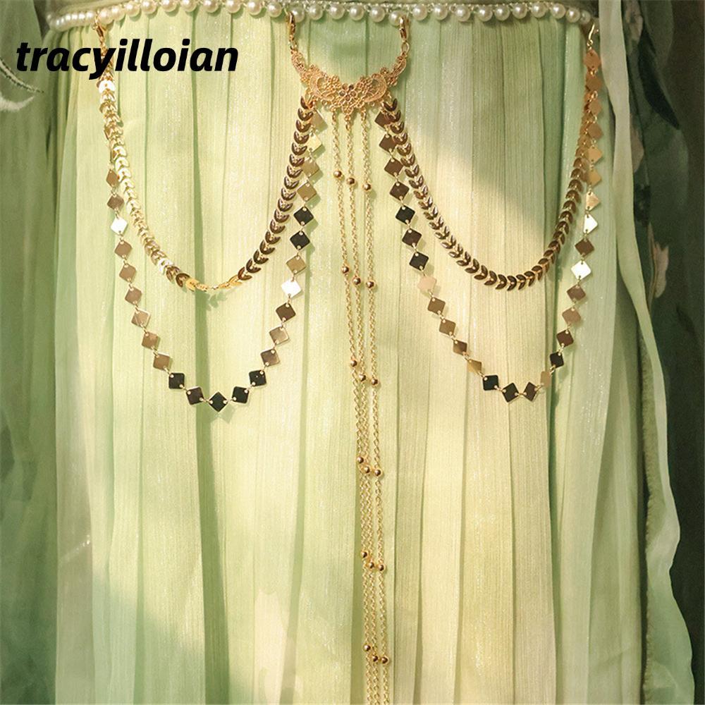 Mặt dây chuyền thắt lưng phong cách Trung Quốc TRACELIOIAN, Dây thắt lưng Hanfu truyền thống có thể tháo rời, Phụ kiện trang phục Hanfu tua dài cổ điển dành cho nữ