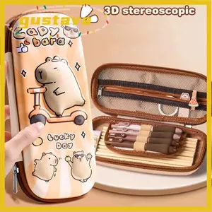 Bút chì GUSTAVA, Capybara / Panda / Phi hành gia Túi đựng bút dung tích lớn, Hộp văn phòng phẩm chống rơi đa chức năng chống rơi chất lượng cao Văn phòng học