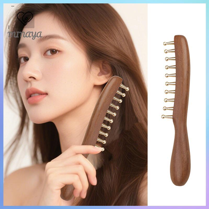 [MINAYA] Máy mát xa bằng đồng & gỗ 10 tầng dành cho đầu Kinh tuyến Trị liệu và thư giãn Gỗ đàn hương vàng cạo Guasha Tay cầm dài VN