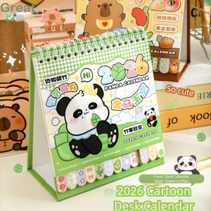 Lịch Mini TUYỆT VỜI, Trang trí máy tính để bàn Capybara / Panda 2026 Lịch để bàn, Cuộn dây di động Quà tặng kế hoạch hàng ngày