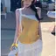 Thiết kế màu sắc tương phản Thắt nút Móc đeo chéo Nữ mùa hè Hot Girl Pure Desire Style Loose Top