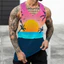 Dừa Hoàng Hôn 3D Tank Top Nam, Áo Vest Không Tay Mùa Xuân, Mềm Mại Thoáng Khí Dạo Phố Tee